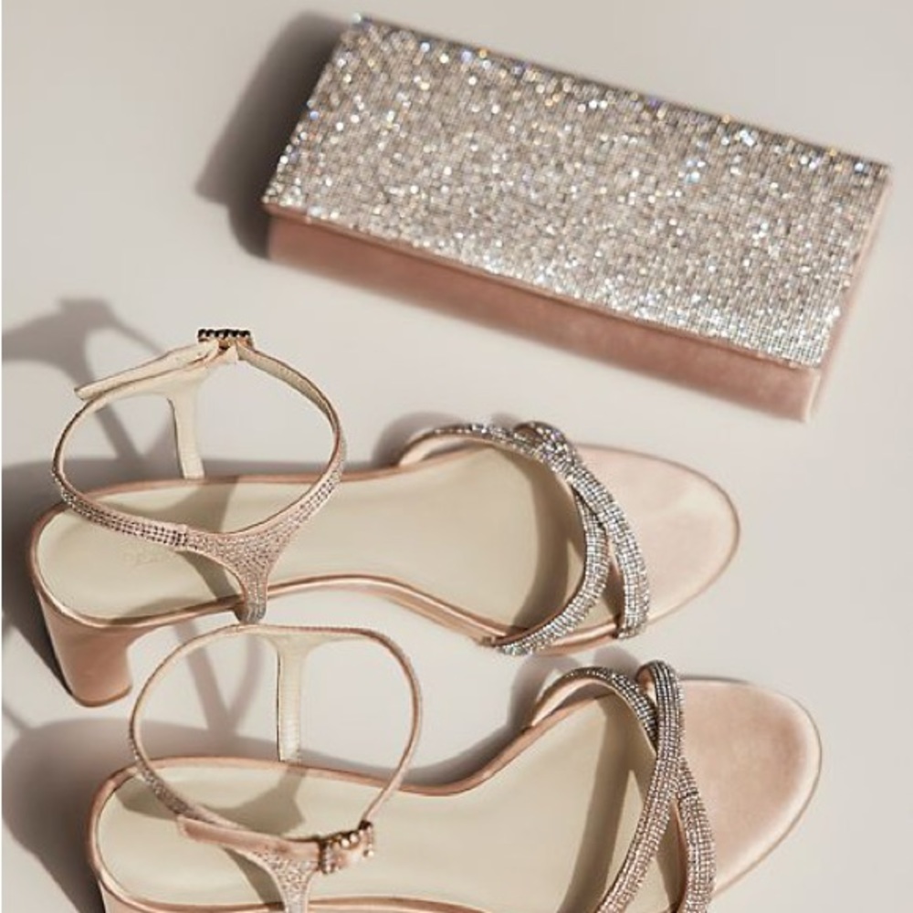 David’s Bridal Rose Gold Metallic Baguette Foldover Crossbody Clutch - Picture 4 of 8